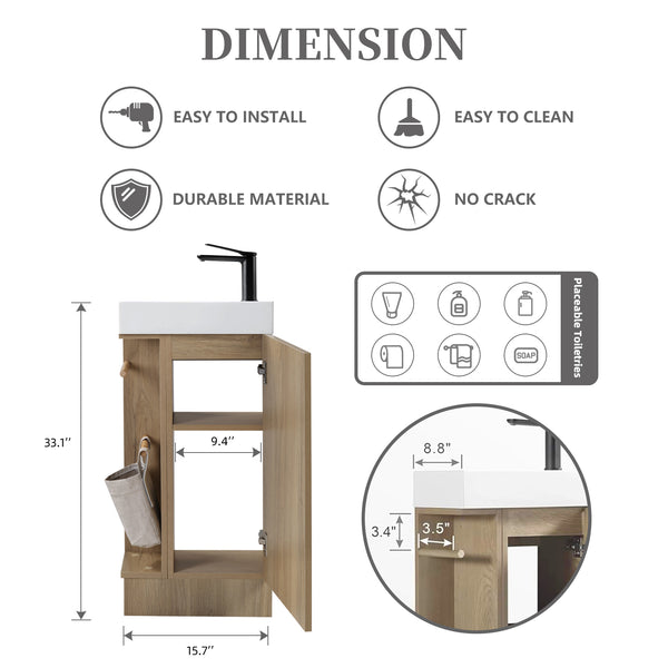 English Elm 16 16 inch bathroom vanity sink combo for small spaces with stone sink, soft-close doors, storage pockets Natural Ash 19.3 L x 13 W x 30.7 H W3520P327621