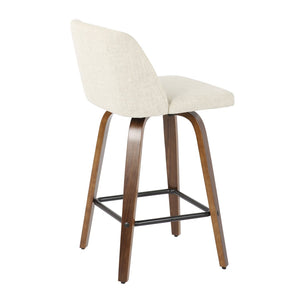English Elm Toriano Mid-Century Modern Counter Stool Set Of 2 – Walnut Wood & Cream Fabric For Stylish Comfort B202S00388-GIGA