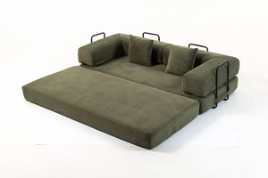 English Elm Full Foam Modular Sofa Bed Corduroy Upholstered Convertible Lounger for Studio Apartments Green W3326P450805