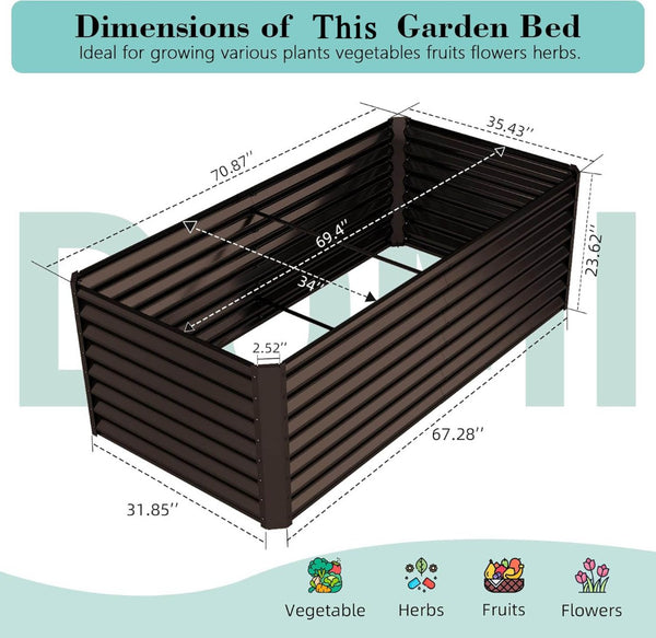 English Elm 6x3x1.5ft Galvanized Steel Raised Garden Bed Deep Root Planter for Yard Vegetables Brown W1859P430203