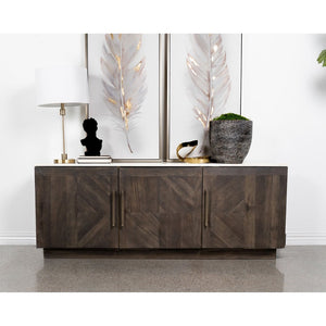 English Elm Metzger Marble Top Sideboard with Checkerboard Doors and Mango Wood Storage B062S01481