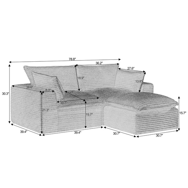 English Elm Loveseat Cloud Couch Corduroy Upholstered Modular Sofa for Relaxed Living Room Lounging Dark Grey W2339S00144