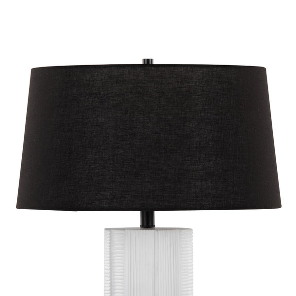 English Elm Petra Sculptural Cream Polyresin Table Lamp Set Glam Art Deco Black Linen Shade B202P224185