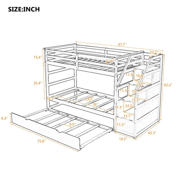 English Elm Twin-over-twin Bunk Bed with Trundle Stair Storage Kids Shared Bedroom White LT000064AAE