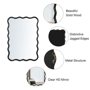 English Elm Solid Wood Wavy Rectangle Mirror - 40" X 28" Modern Art Decor For Stylish Home Entryways & More W1445P189614-GIGA