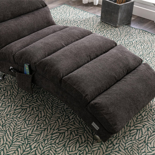 English Elm Linen Ergonomic Massage Chaise Lounge with Remote Control, 140° Recline, Heavy-Duty Frame, 5 Modes Dark Gray W39539626