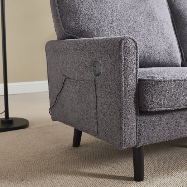 English Elm Loveseat Mid Century Modern Two-Seater Sofa with USB Type-C Charging, Removable Zipper Covers, Durable Wood Legs Gray W395P238824