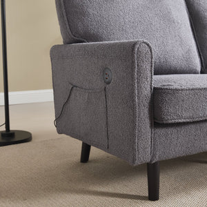 English Elm Loveseat Modern Mid-Century 2-Seater with USB Type-C Charging, Removable Zippered Covers, Sturdy Wood Legs Gray W395P238824