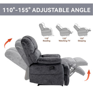 English Elm Large Oversized Manual Recliner Upholstered in Neutral Fabric for Relaxing Living Rooms Grey W3224P288516