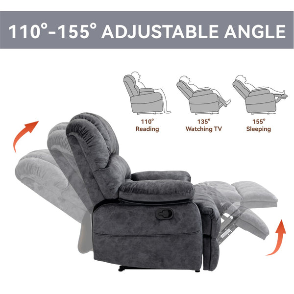 English Elm Large Oversized Manual Recliner Upholstered in Neutral Fabric for Relaxing Living Rooms Grey W3224P288516