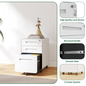 English Elm 3-Drawer Mobile File Cabinet With Lock - Durable All-Steel Storage On Casters For Home & Office Use T2398P391280