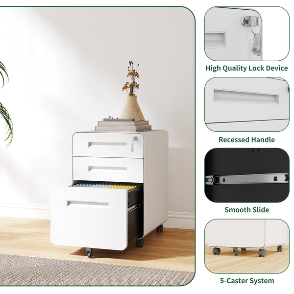English Elm 3-Drawer Mobile File Cabinet With Lock - Durable All-Steel Storage On Casters For Home & Office Use T2398P391280