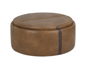 Sunpan BORELLI Wheeled Storage Ottoman - Stylish Tobacco Tan Faux Leather with Autumn Chestnut Accent 107522V