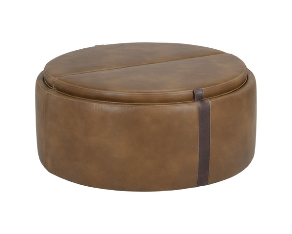 Sunpan BORELLI Wheeled Storage Ottoman - Stylish Tobacco Tan Faux Leather with Autumn Chestnut Accent 107522V