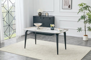 English Elm Modern Sintered Stone Rectangular Dining Table with Gold Accent Metal Base W3493S00016