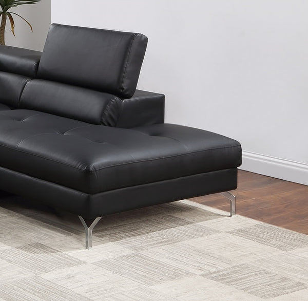 English Elm Black Bonded Leather Sectional 2-Pc Sofa Set with Adjustable Headrests, Plush Arms & Metal Legs B011S01200
