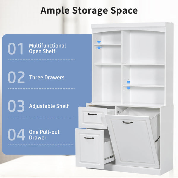 English Elm Bathroom Tall Storage Cabinet with Tilt-Out Hamper, 70.9" Linen Tower, 2 Drawers, Adjustable Shelves, White Finish N725P278420K