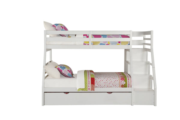 English Elm Jason Twin/Full Bunk Bed with Under-Drawer Storage, Convertible Pine Frame, Safety Guardrail and Ladder White 83 L x 14 W x 5 H B2726S00491