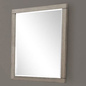 English Elm Mirror Elegant Solid Wood Frame with Elm Veneer, Metal Accents, Beveled Glass — Classic Wall Décor Light Gray 39.25 L x 42.25 W x 3.25 H B2699P238933