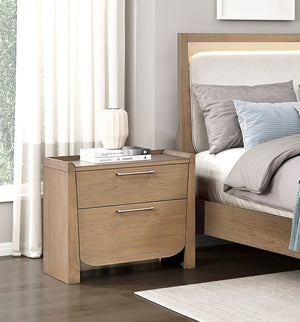 English Elm 1pc Light Brown Hickory Nightstand with Dual Deep Drawers Rustic-Modern Bedroom Storage Accent B011P353109