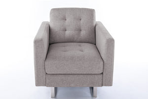 English Elm Victoria Tufted Linen Accent Armchair with Silver Legs Side Pockets and Throw Pillow B06177997