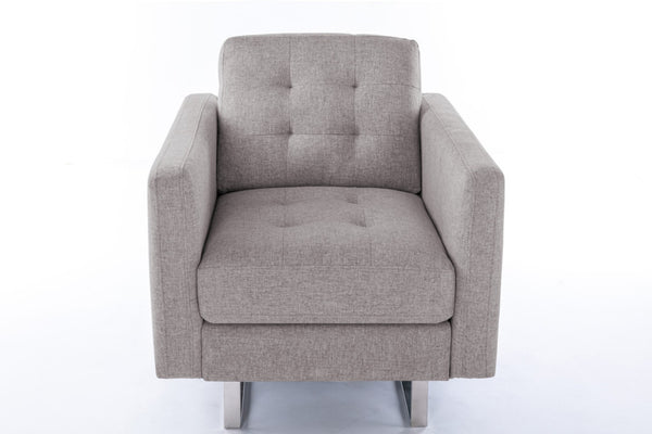 English Elm Victoria Tufted Linen Accent Armchair with Silver Legs Side Pockets and Throw Pillow B06177997