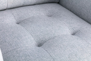 English Elm Victoria Tufted Linen Loveseat with Metal Legs Side Pockets and Throw Pillows Included B06178453