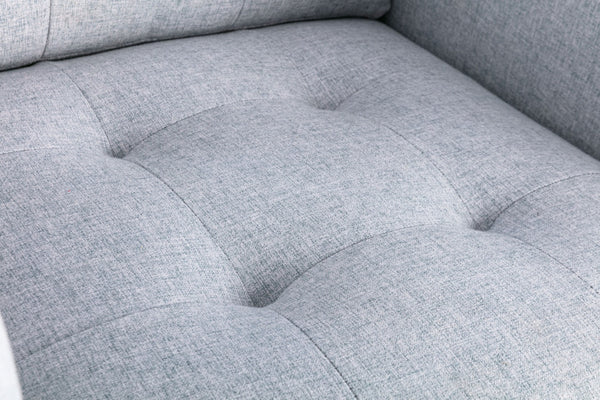 English Elm Victoria Tufted Linen Loveseat with Metal Legs Side Pockets and Throw Pillows Included B06178453