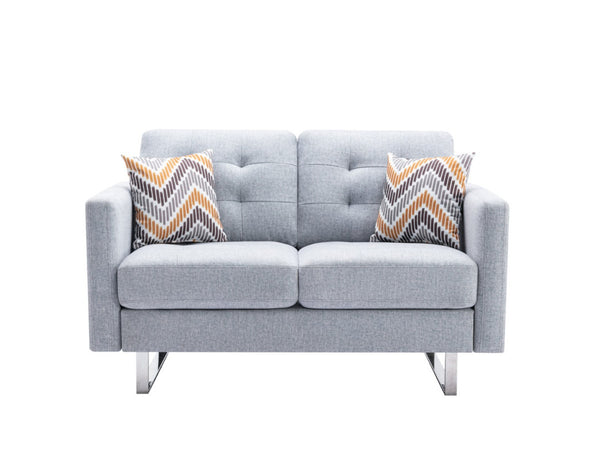 English Elm Victoria Tufted Linen Loveseat with Metal Legs Side Pockets and Throw Pillows Included B06178453