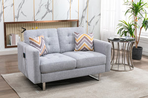 English Elm Victoria Tufted Linen Loveseat with Metal Legs Side Pockets and Throw Pillows Included B06178453