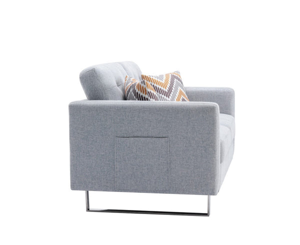 English Elm Victoria Tufted Linen Loveseat with Metal Legs Side Pockets and Throw Pillows Included B06178453