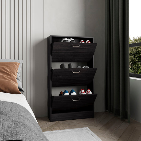English Elm Inola High Pull Down Shoe Rack — Slim Triple-Tier Entryway Organizer in Black Wenge, Scratch-Resistant Finish B070P337147