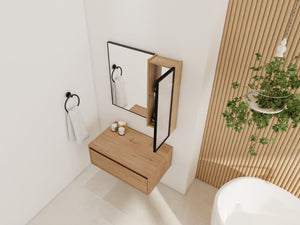 English Elm 30'' Wall Mounted Mirror Cabinet Black Aluminum Acrylic Door Floating Bathroom Storage W999S00538