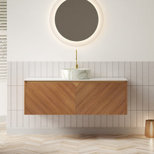 English Elm Ruben 48" Floating Bathroom Vanity With Round Ceramic Basin & Sintered Stone Top, Brown Oak Finish W2615S00483-GIGA