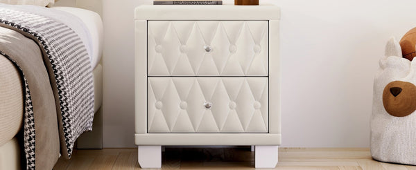 English Elm Elegant Velvet Upholstered Nightstand with Crystal Knobs Tufted Glam Bedside Storage Beige N733P210398A