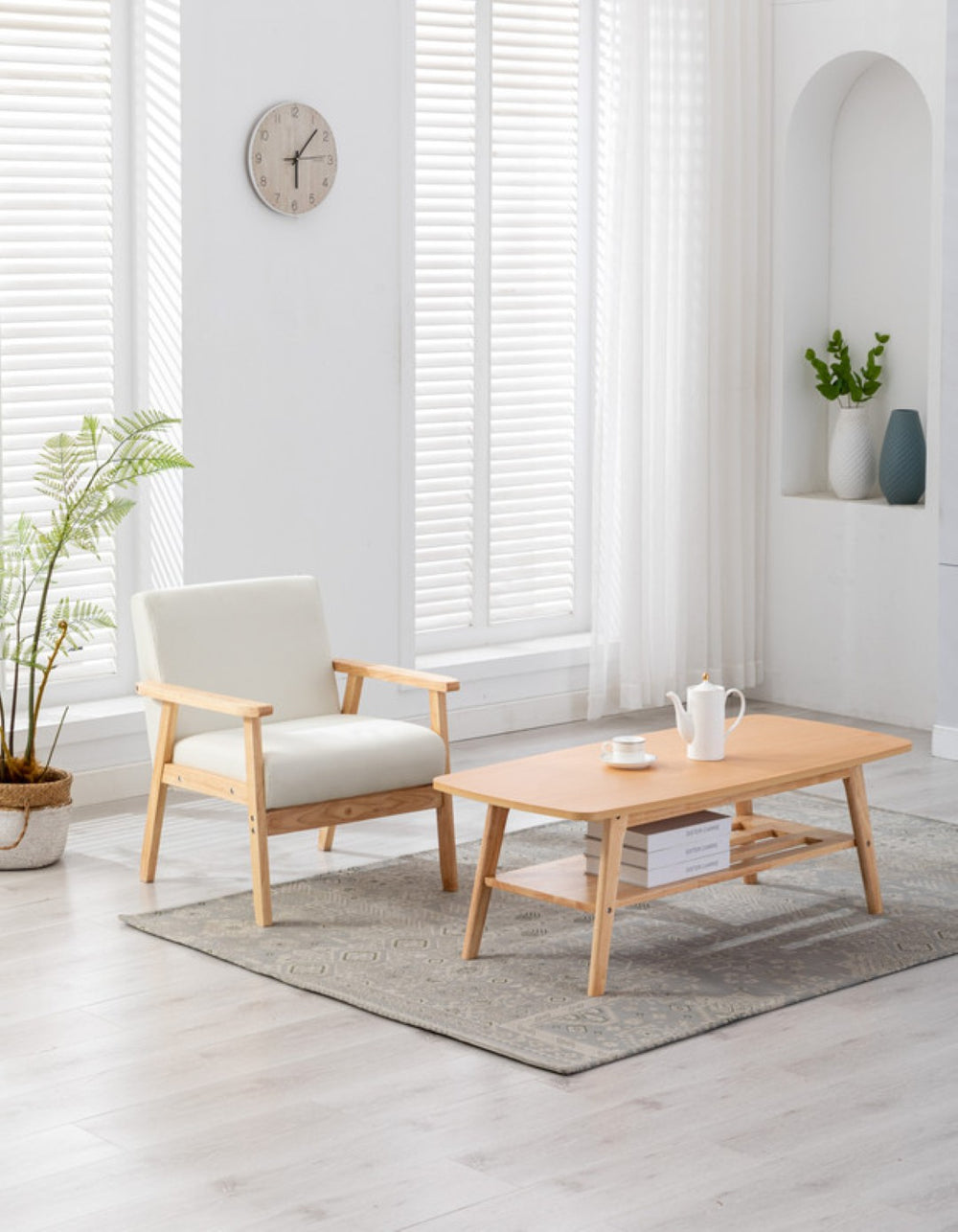 English Elm Bahamas Natural Wood Coffee Table and Accent Chair Set for Cozy Living Rooms B061S00265