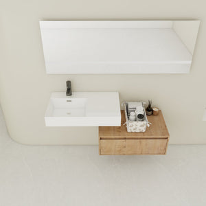 English Elm 30 Inch Wall-Mounted Bathroom Vanity With Resin Sink, Soft Close Drawer & Modern Oak Finish W999S00257