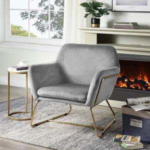 English Elm Keira Velvet Accent Chair with Gold Metal Legs for Glam Living Spaces Gray B06178050