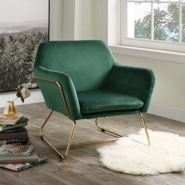English Elm Keira Velvet Accent Chair with Gold Metal Legs for Glam Living Spaces Green B06178051