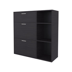 English Elm Sierra Wenge Shoe Cabinet with 2 Tilt-Outs, Top Drawer & 3 Open Side Shelves – Vertical Storage, Scratch-Resistant Finish B128P375277