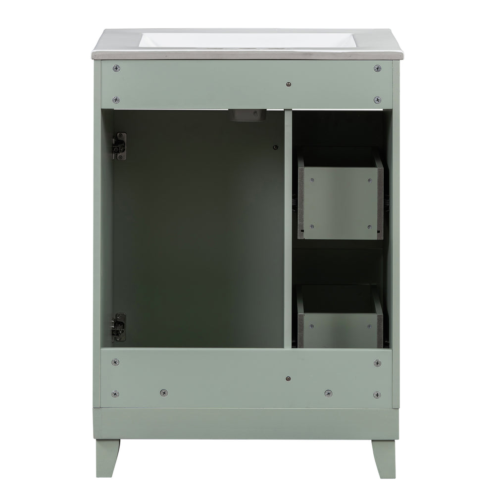 English Elm 24-Inch Bathroom Vanity Cabinet with Ceramic Sink, Space-Saving Storage, Solid Wood Feet, Durable Finish Green WF532034AAF