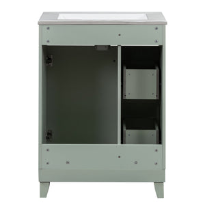 English Elm 24-Inch Bathroom Vanity Cabinet with Ceramic Sink, Space-Saving Storage, Solid Wood Feet, Durable Finish Green WF532034AAF