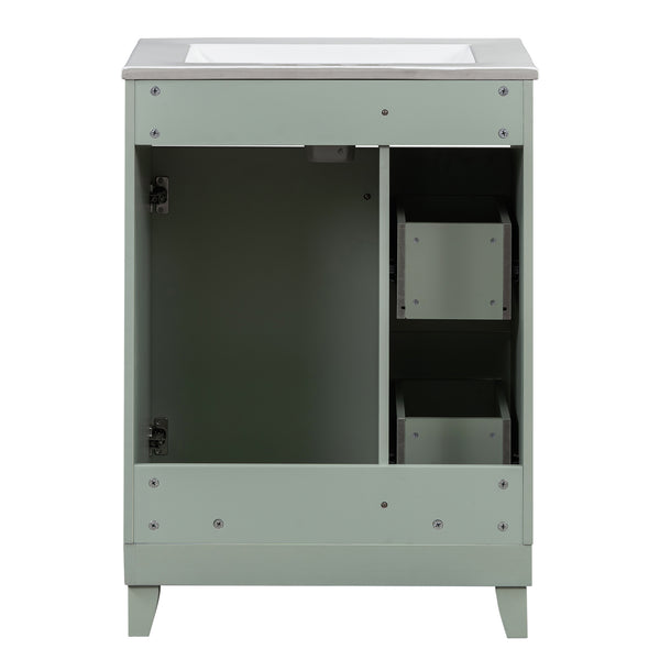 English Elm 24-Inch Bathroom Vanity Cabinet with Ceramic Sink, Space-Saving Storage, Solid Wood Feet, Durable Finish Green WF532034AAF