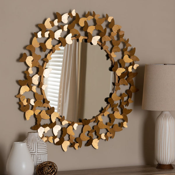 Baxton Studio Baxton Studio Butterfly Accent Wall Mirror - Antique Gold Finish, Elegant Decor for Any Room RXW-6159