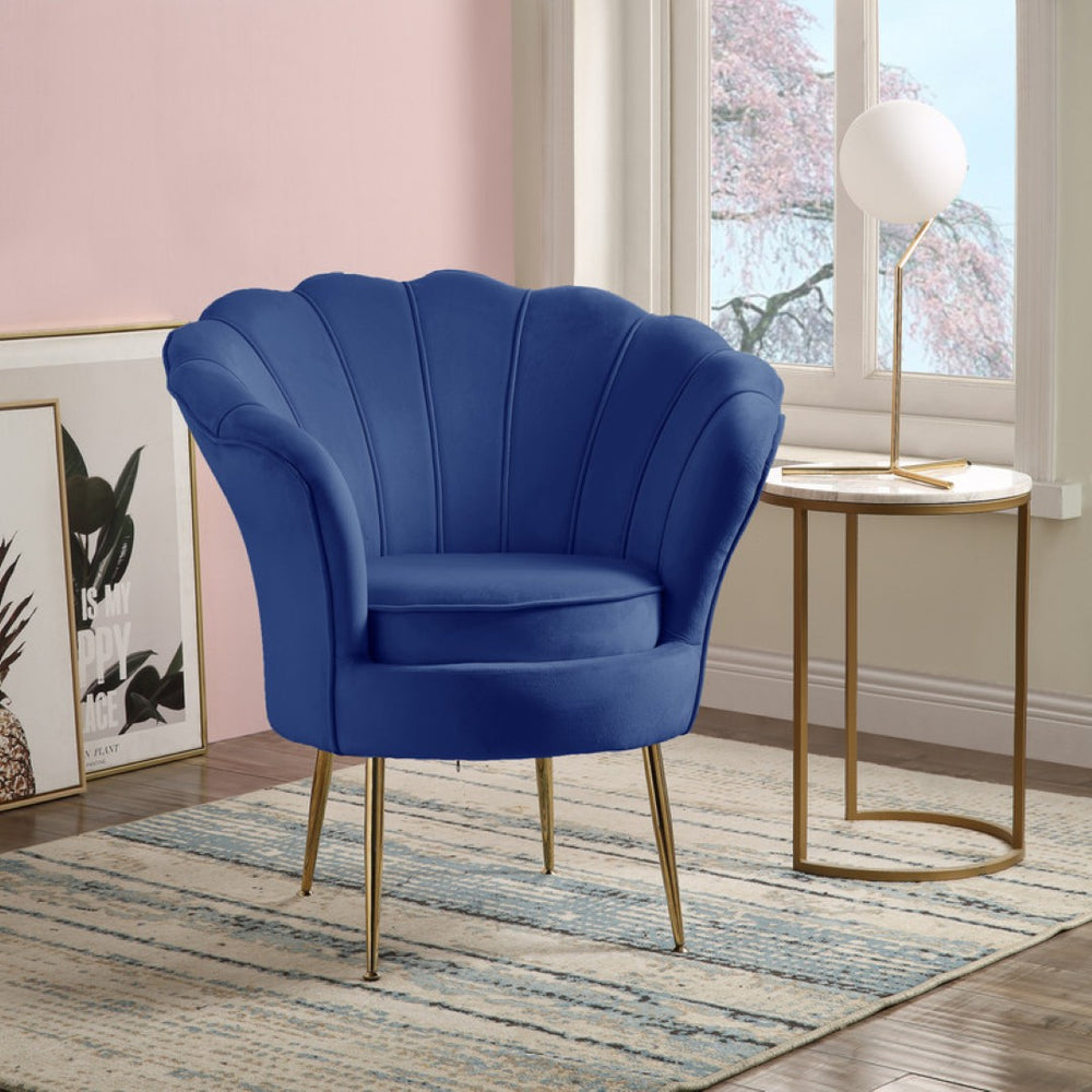 English Elm Angelina Velvet Barrel Accent Chair Scalloped Back Channel Tufting Gold Legs Glam B06178022