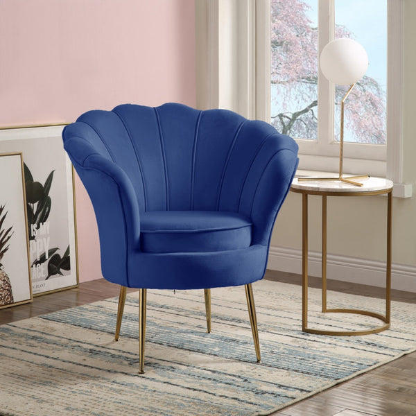 English Elm Angelina Velvet Barrel Accent Chair Scalloped Back Channel Tufting Gold Legs Glam B06178022