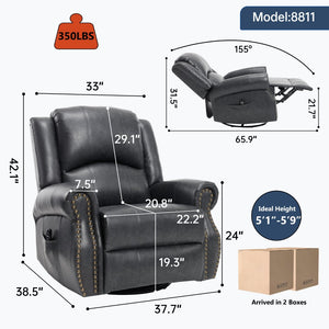 English Elm Heat Massage Rocker Swivel Recliner Chair with Lumbar Relief Nodes for Living Room Grey W3224S00030