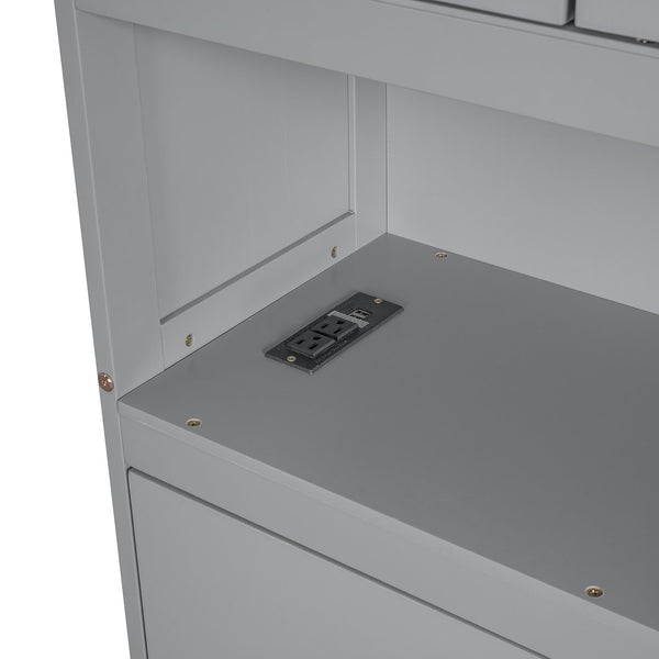 English Elm Full Size Wooden Platform Bed With Usb Charging, Flip-Up Storage Headboard & Under-Bed Drawers N820S00045E