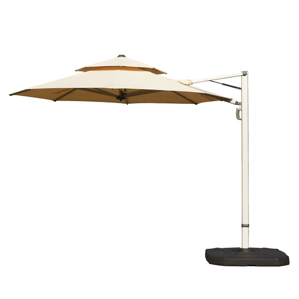 English Elm Round Cantilever Umbrella with Center Pole - 9-Rib Reinforced Aluminum Frame, 360° Pedal Rotate, Hydraulic Opening and 5-Position Tilt Adjustment for Superior Sun Protection Beige W1859P337923