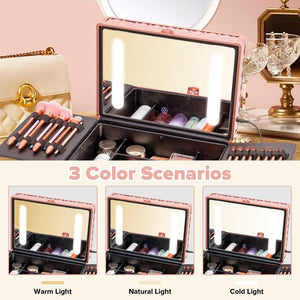 English Elm Portable Led Vanity Makeup Case Aluminum Travel Organizer with Mirror Lock Dividers W1550P163304